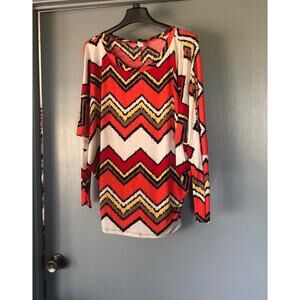 Vtg R. Rouge sz M Red Chevron pullover Batwing Sleeves tunic top Vintage  USA